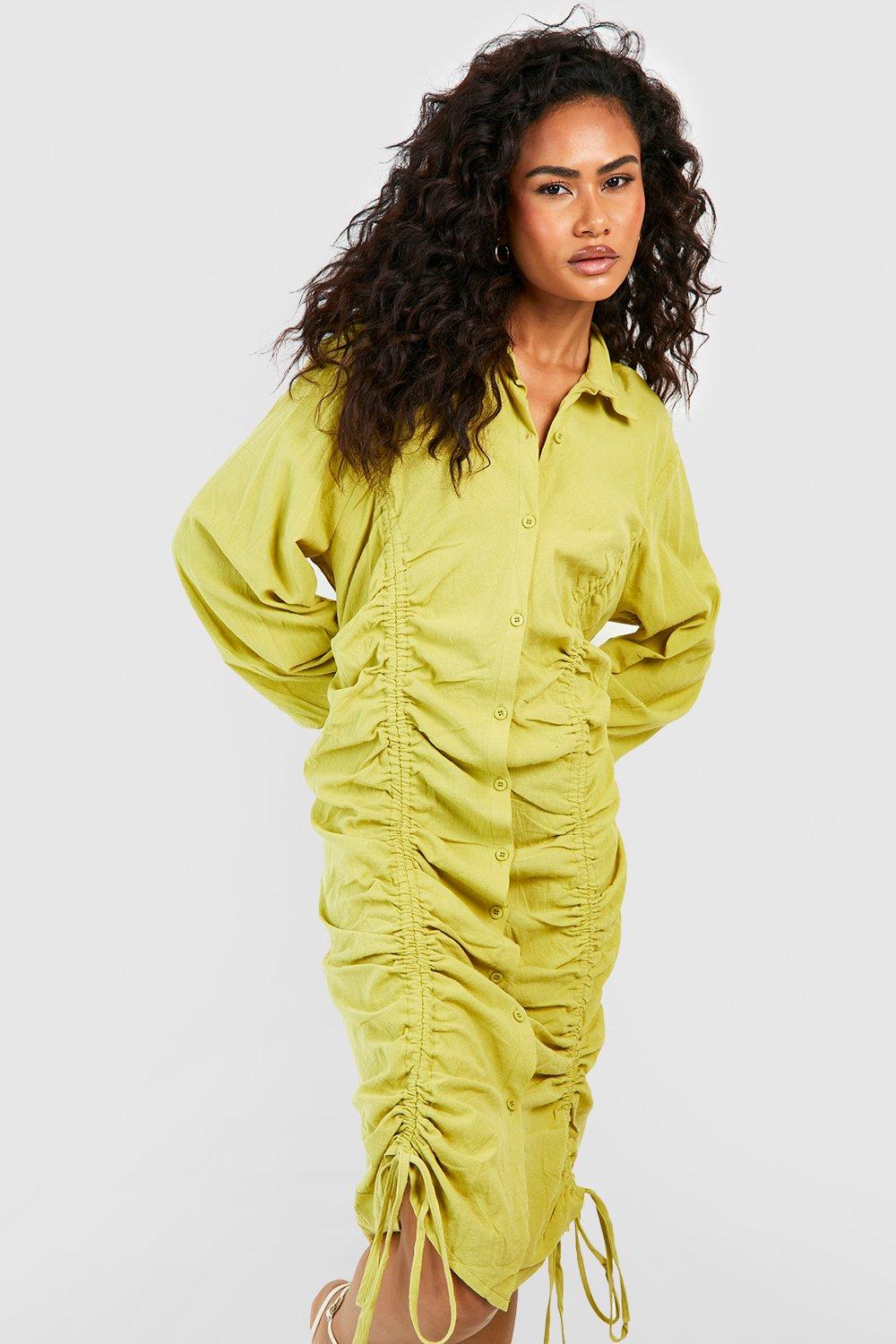 Yellow midi shirt store dress