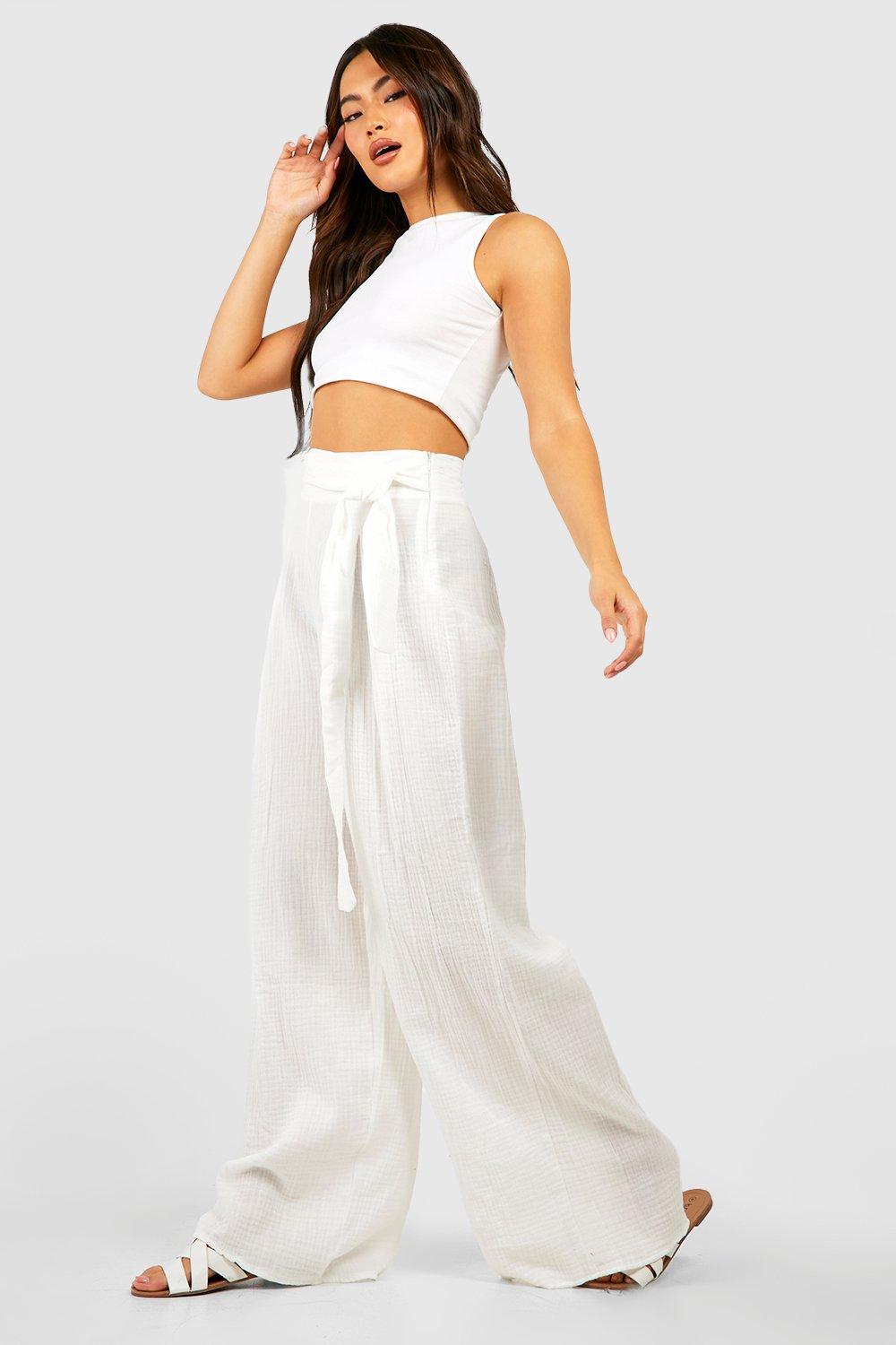 White wide leg outlet trousers uk