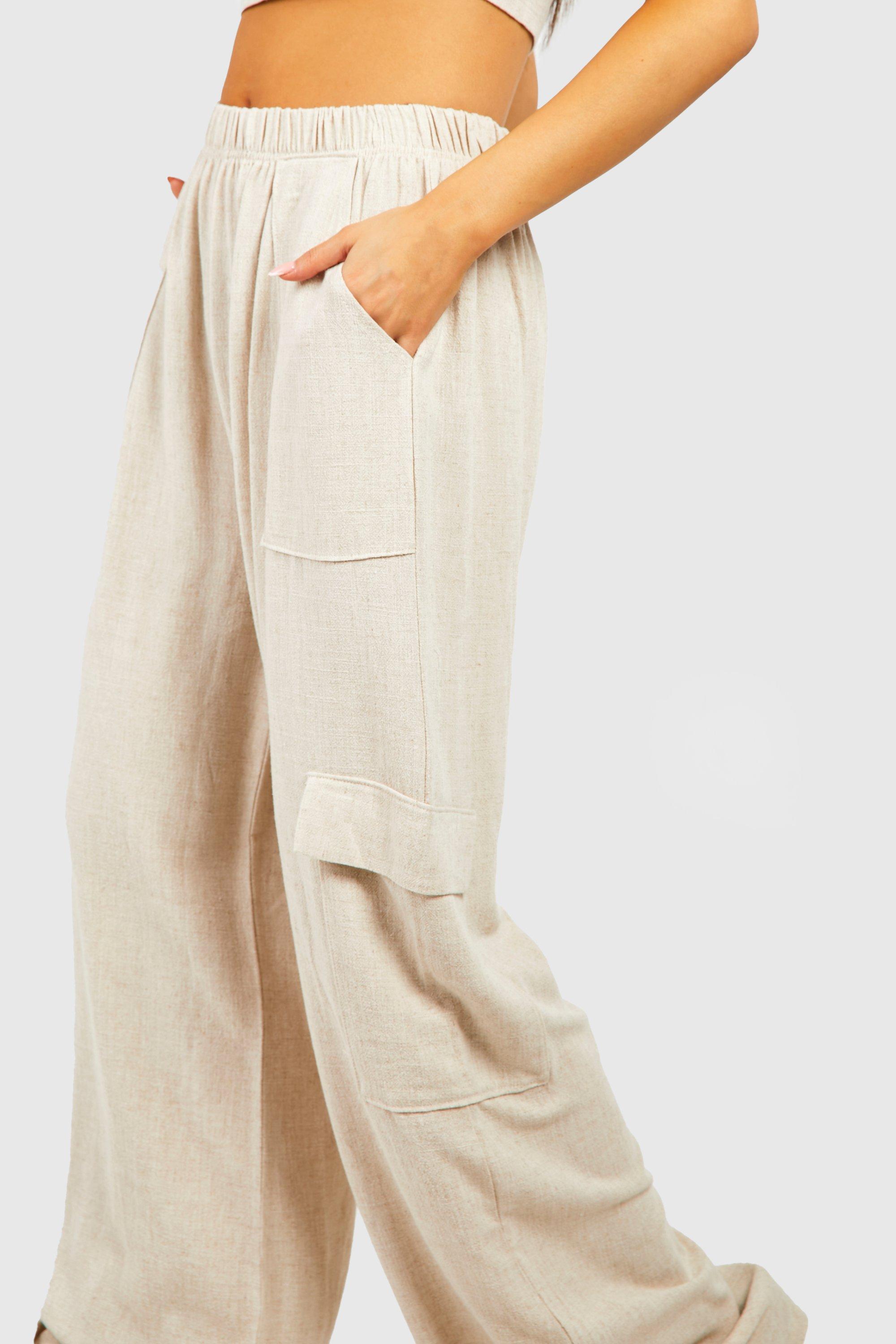 Linen Elastic Waist Cargo Pant