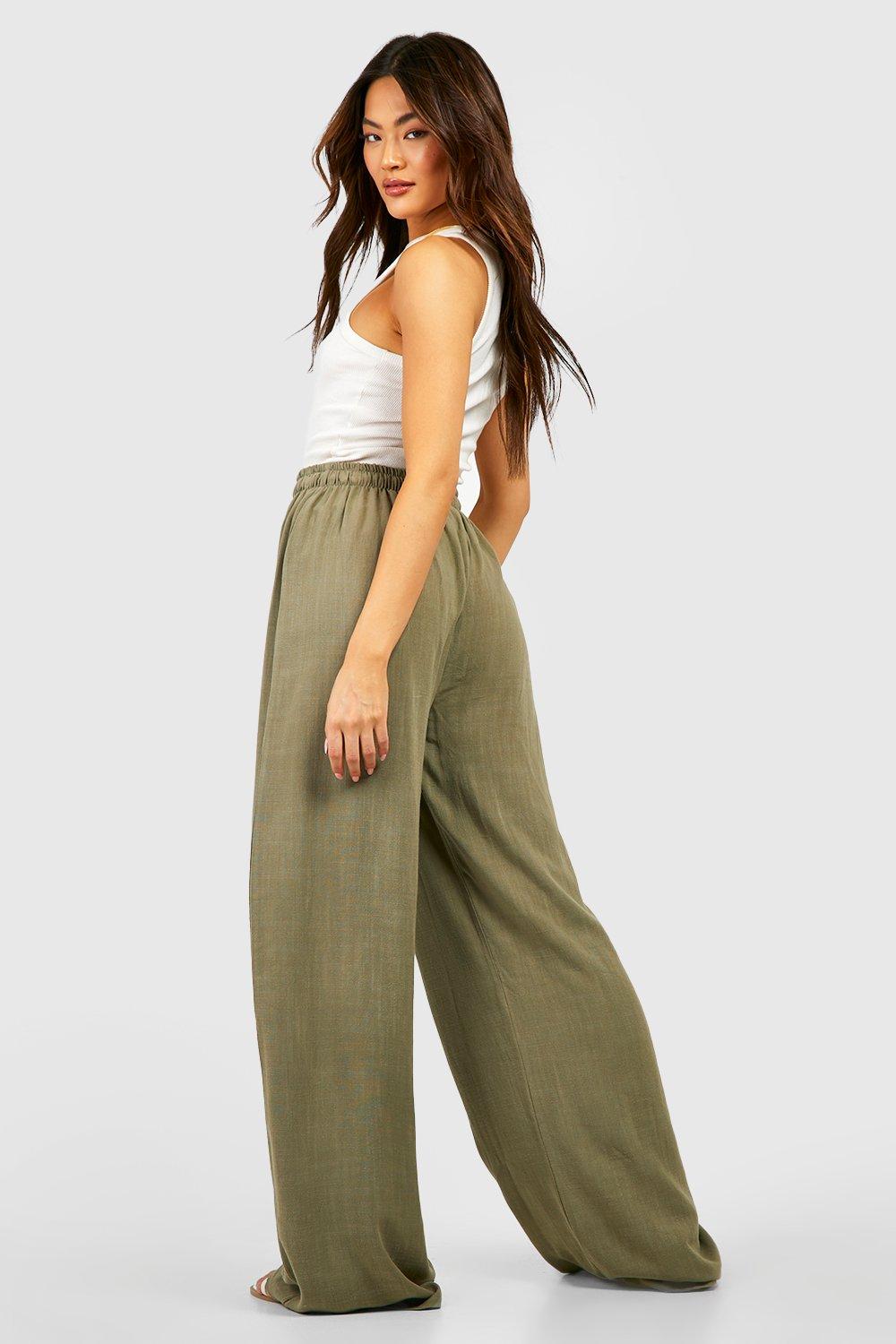 Women's Linen Mix Relaxed Fit Wide Leg Trousers