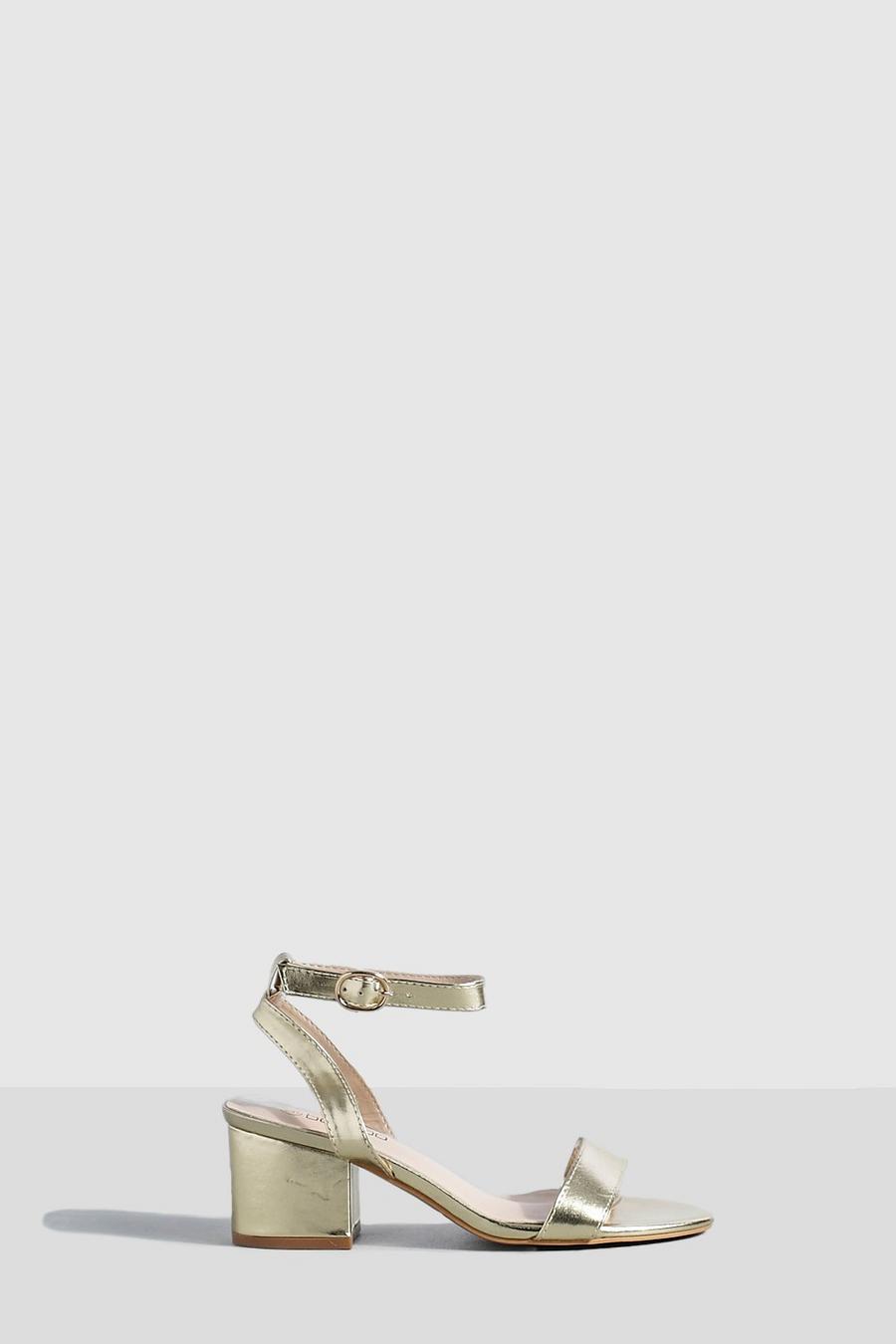 Sandales effet métallisé à talon bloc et brides, Gold image number 1
