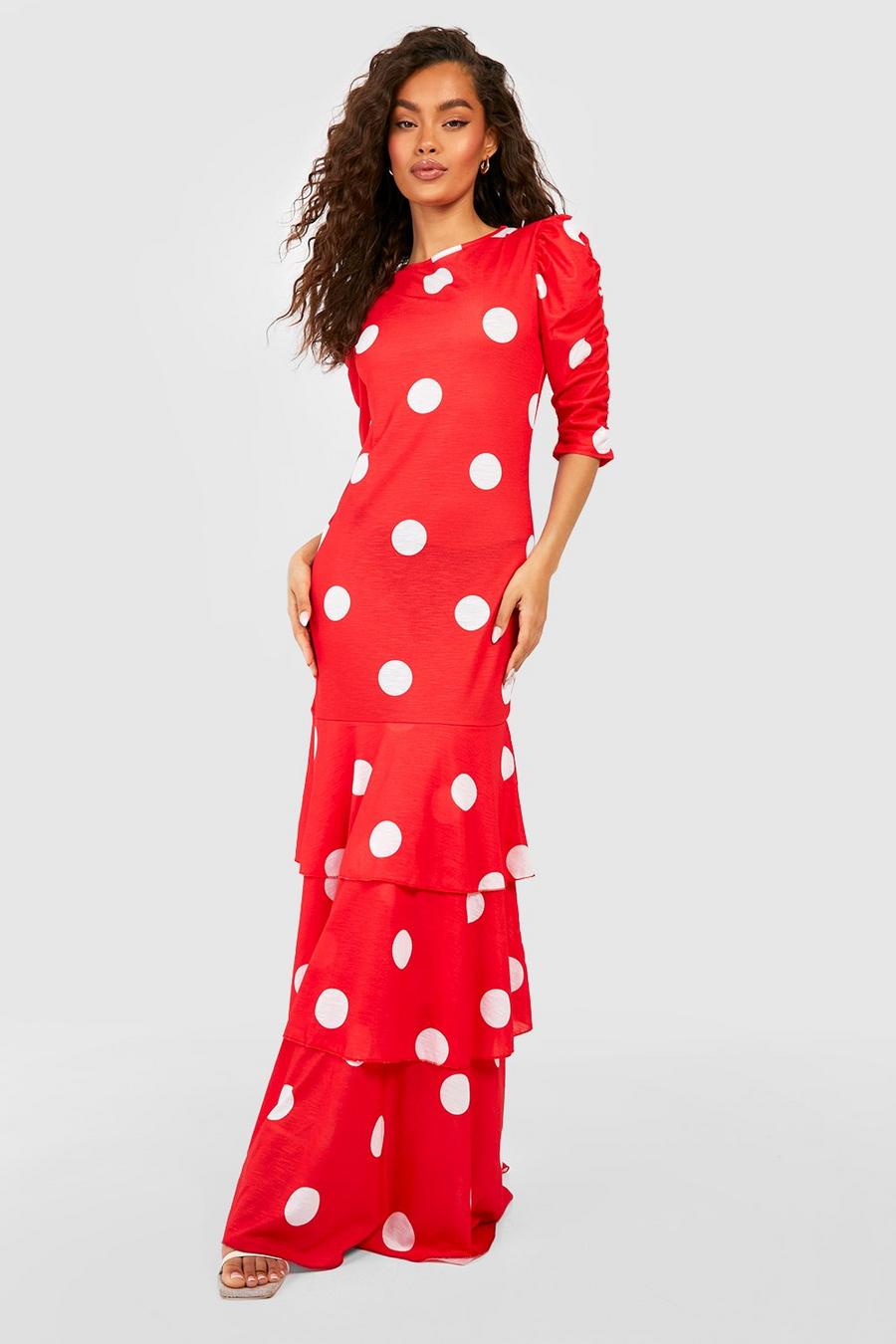 Red Polka Dot Tiered Maxi Dress image number 1