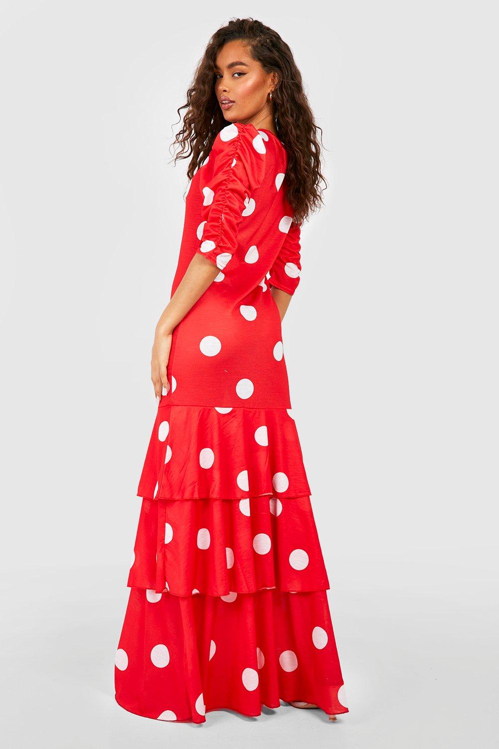 Polka dot tiered maxi dress sale