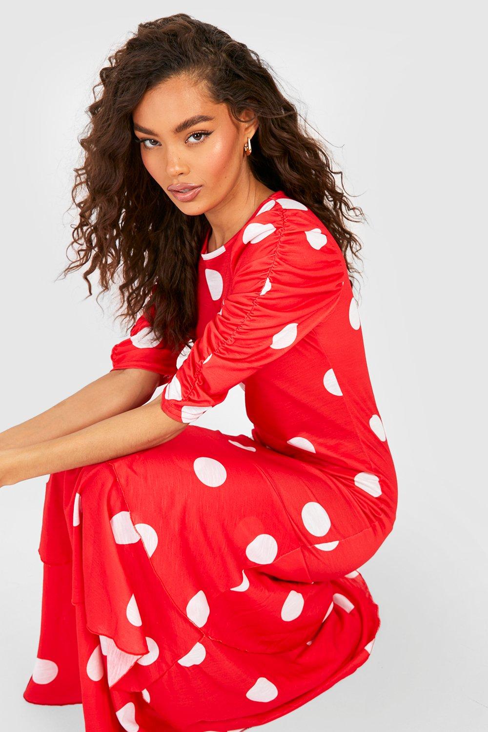 Red polka hot sale dot dress boohoo