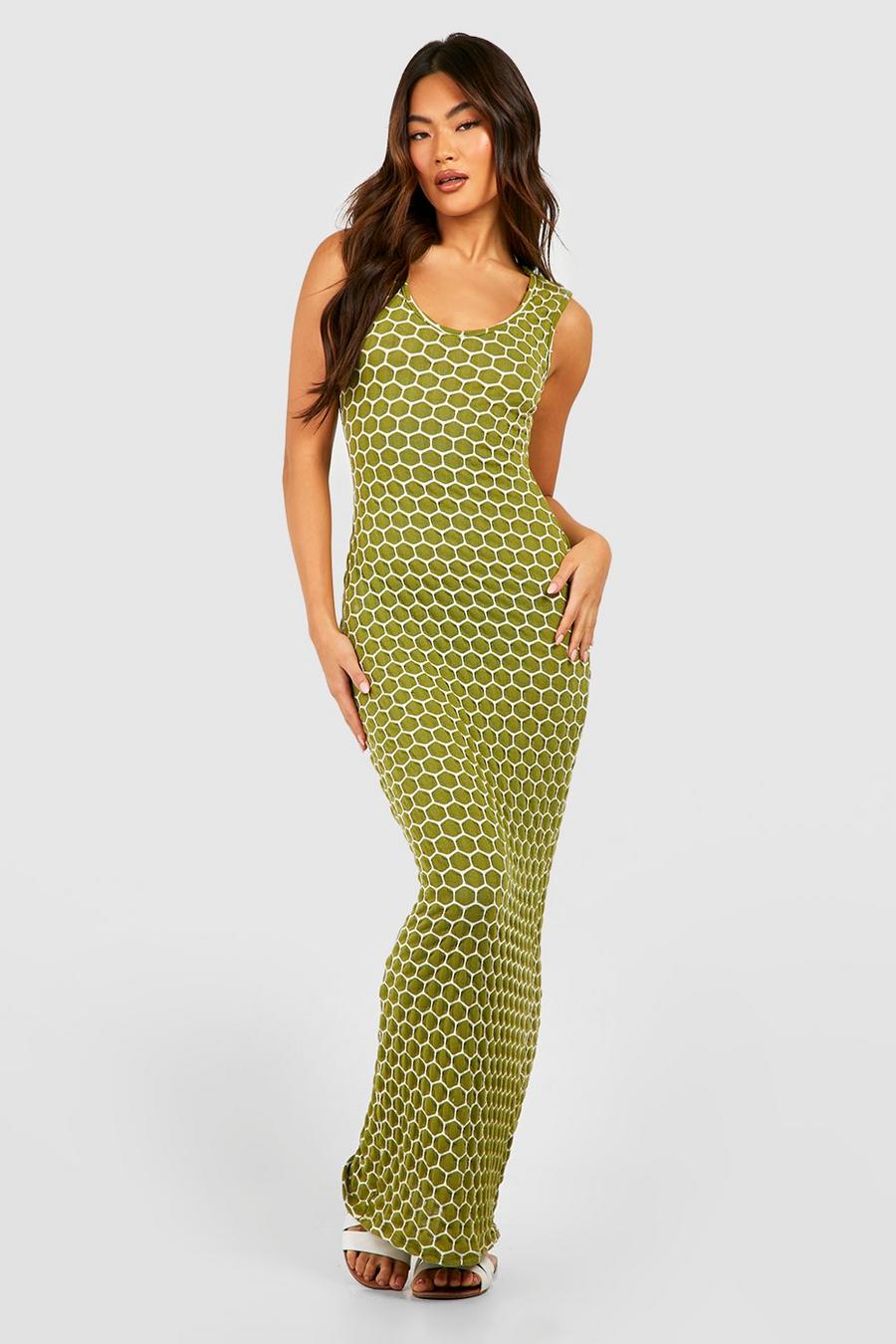 Olive green Textured Sleeveless Scoop Neck Maxi Dress