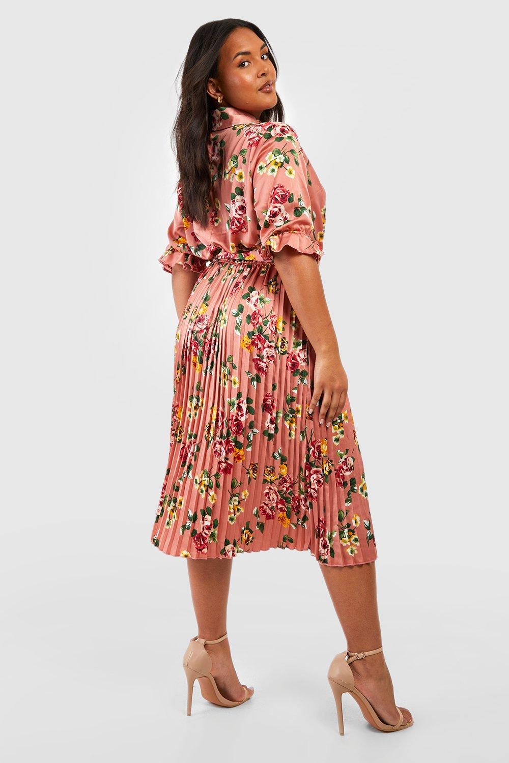 Pleated midi 2025 skater dress