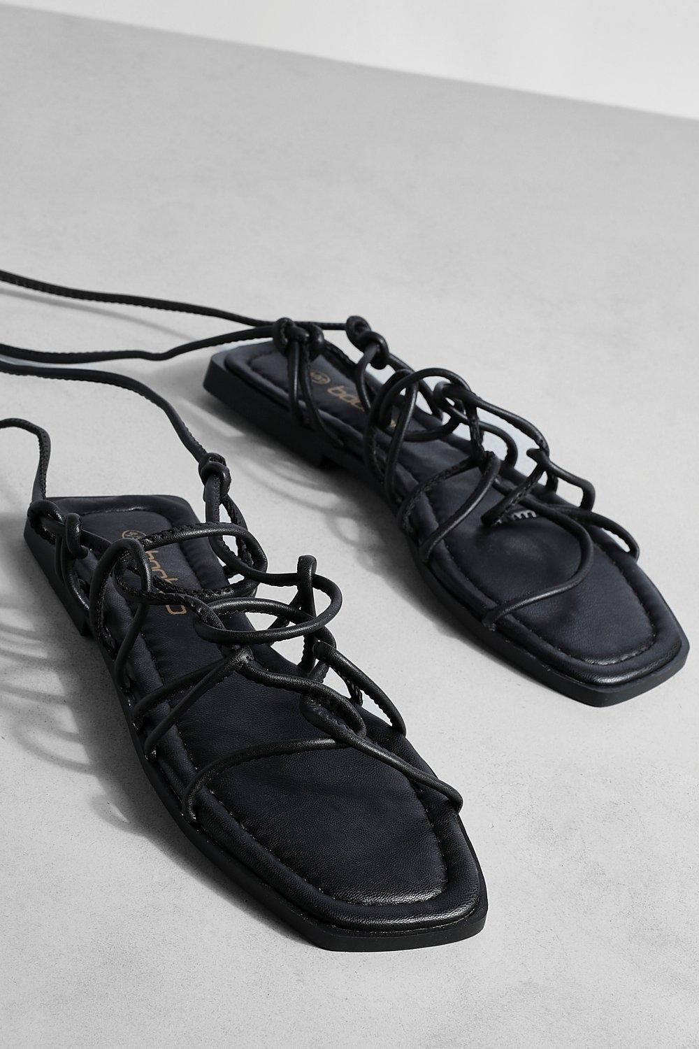 Black caged sandals clearance flat