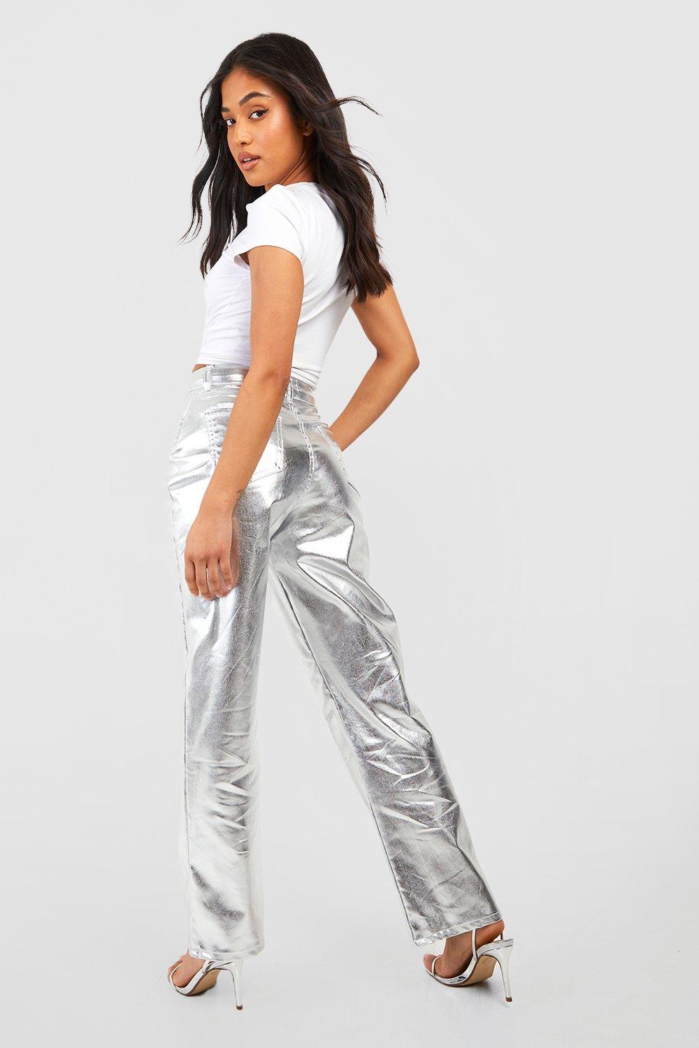 ASOS Metallic Pu Wide Leg Pant in Pink