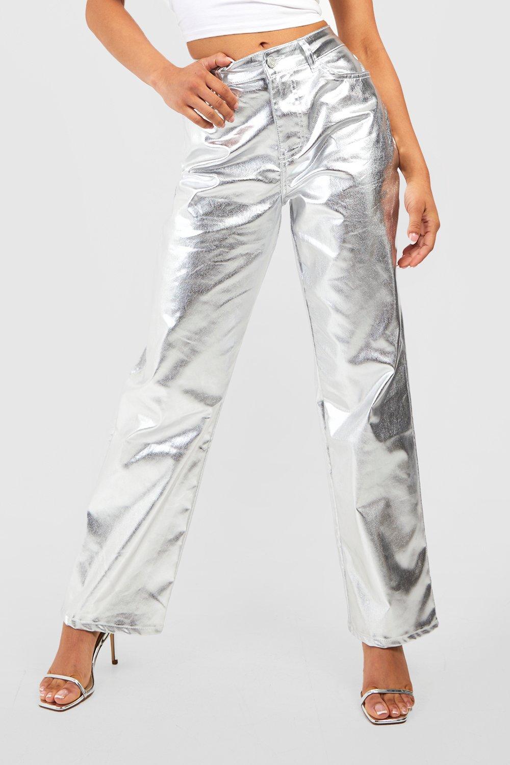 Plus Metallic Coated Denim Straight Leg Jean