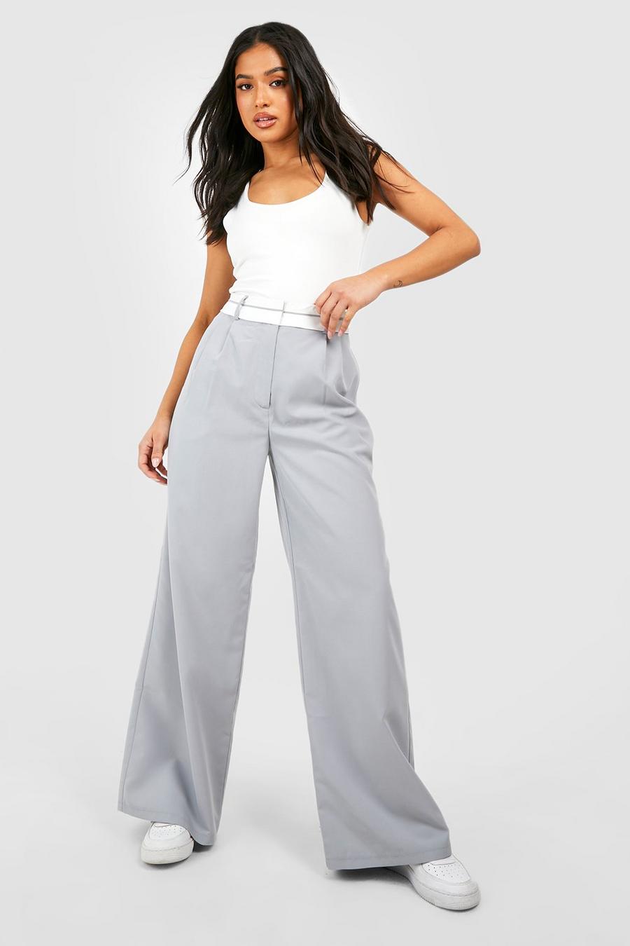 Grey marl Petite Reverse Waistband Tailored Wide Leg Trousers image number 1