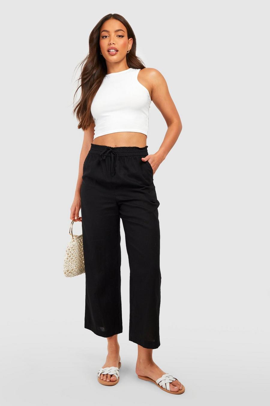 Black Tall High Waisted Linen Look Wide Leg Culottes image number 1