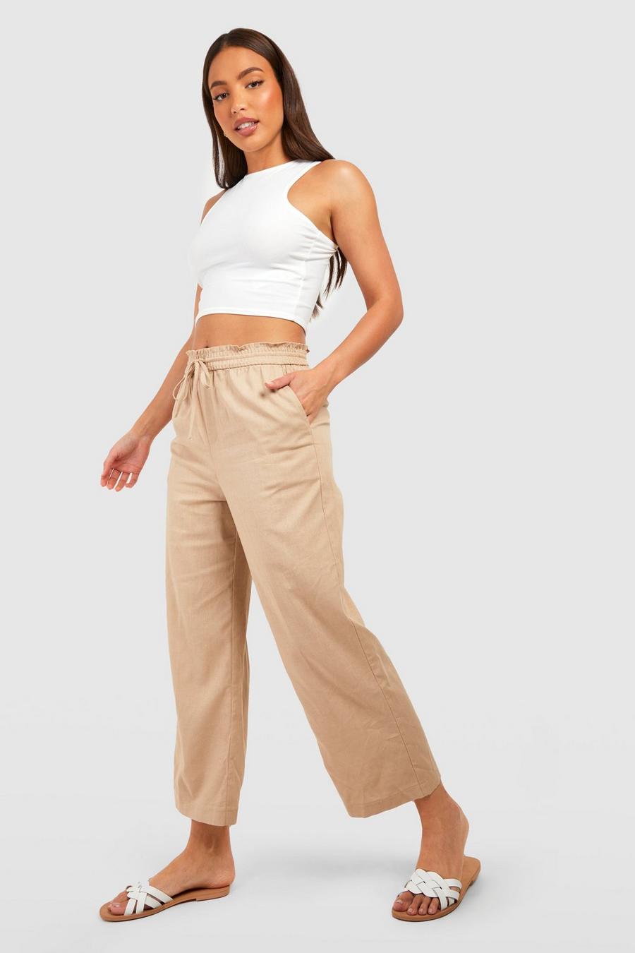 Stone beige Tall High Waisted Linen Look Wide Leg Culottes image number 1