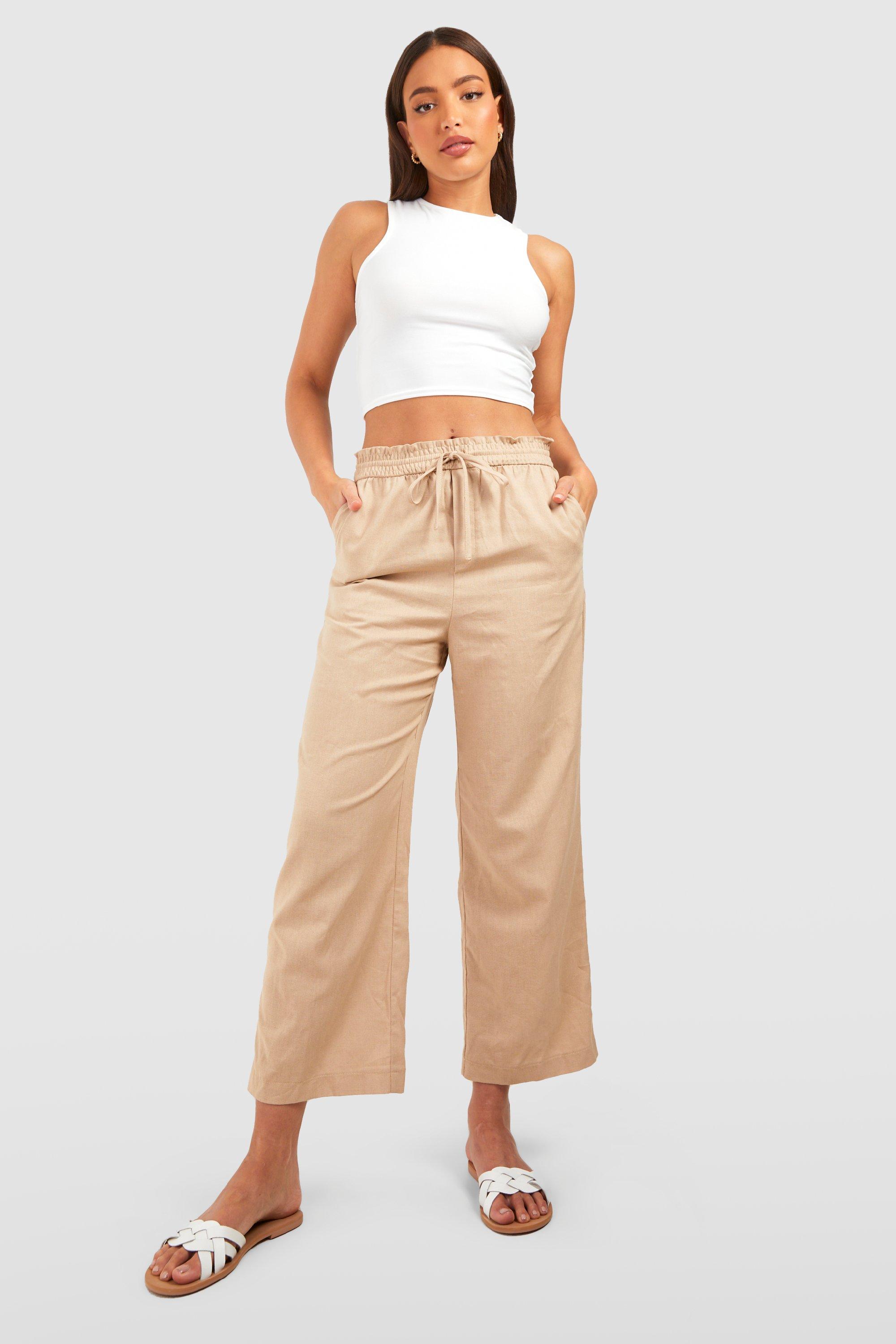 High waisted cropped linen on sale pants