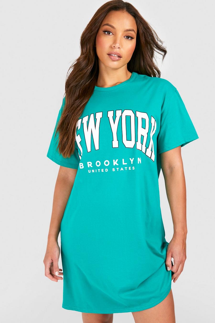 Green Tall New York Print Oversized T-shirt Dress image number 1