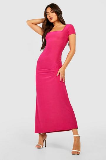 Heavy Soft Touch Cap Sleeve Maxi Dress hot pink