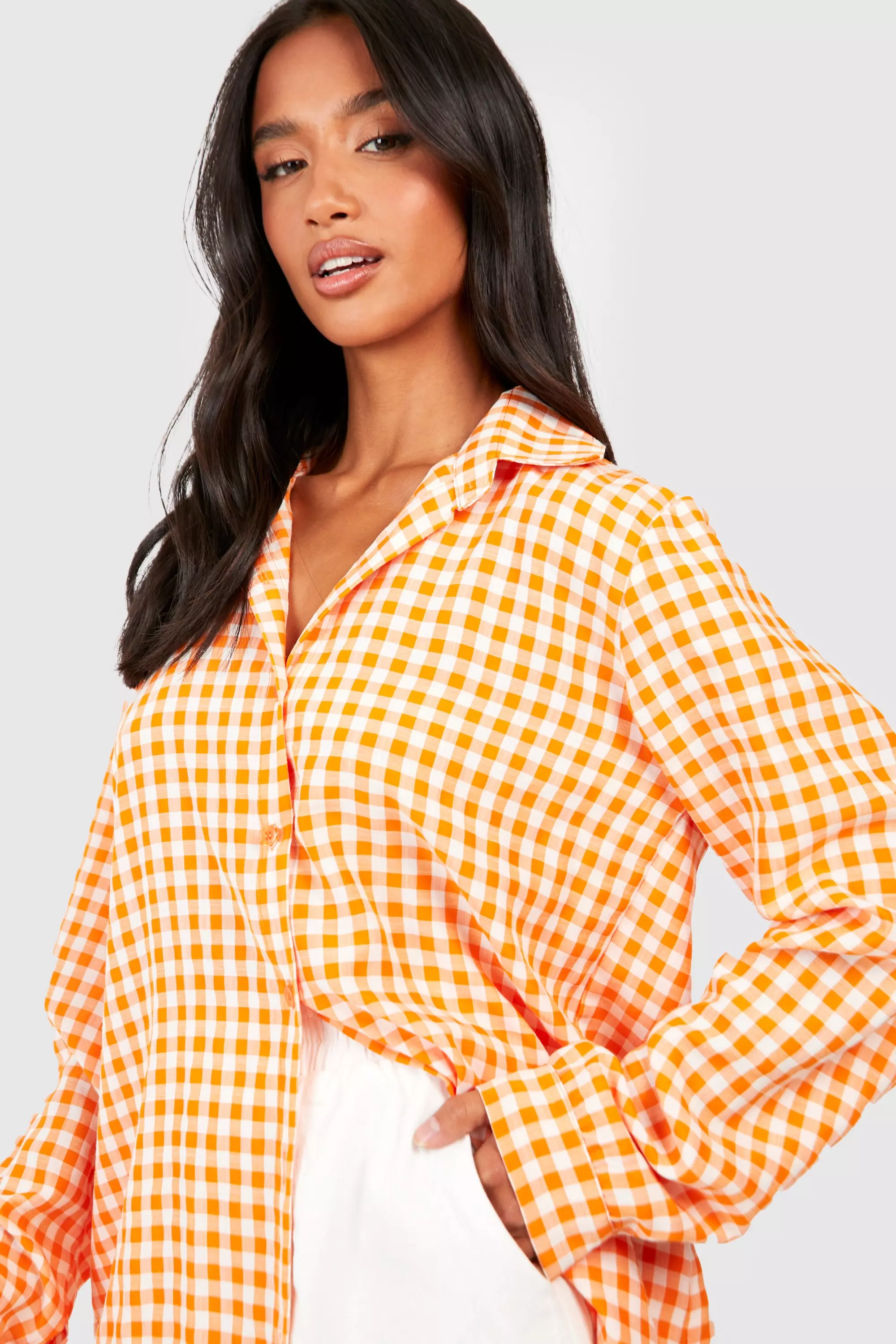 Orange gingham shirt on sale womens