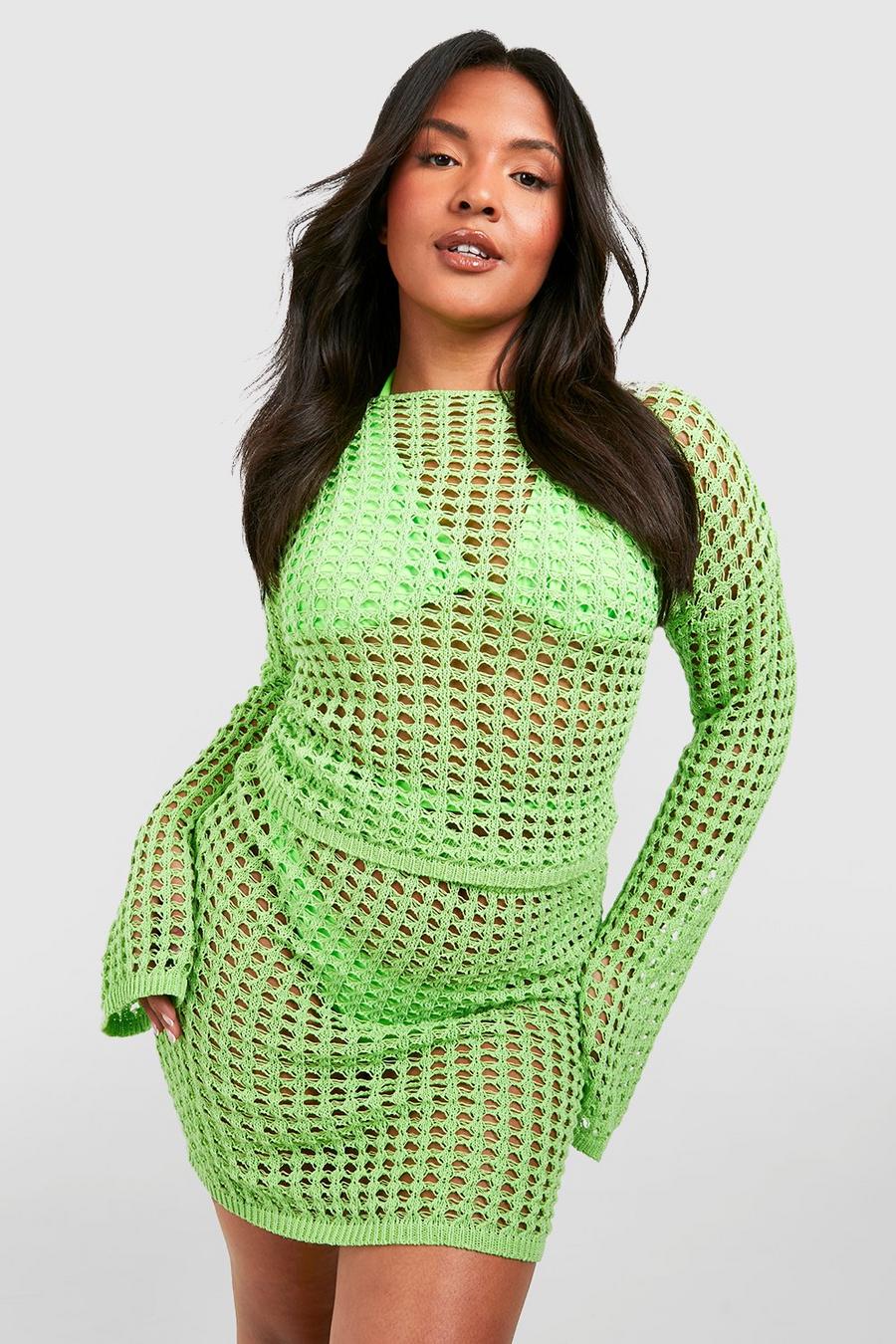 Green grön Plus Crochet Tie Back Top And Mini Skirt image number 1