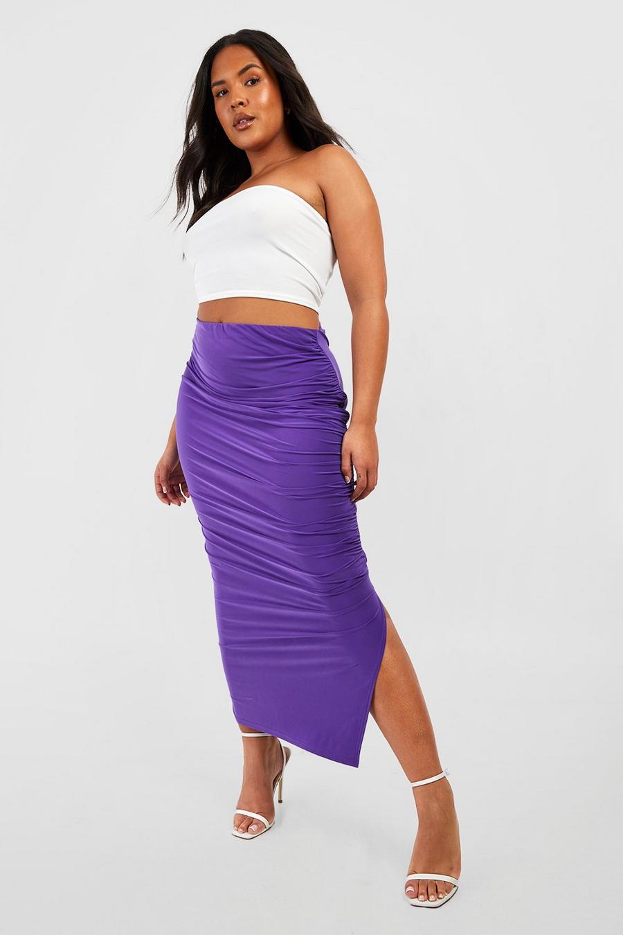 Purple Plus Ruched Detail Side Split Midaxi Skirt image number 1