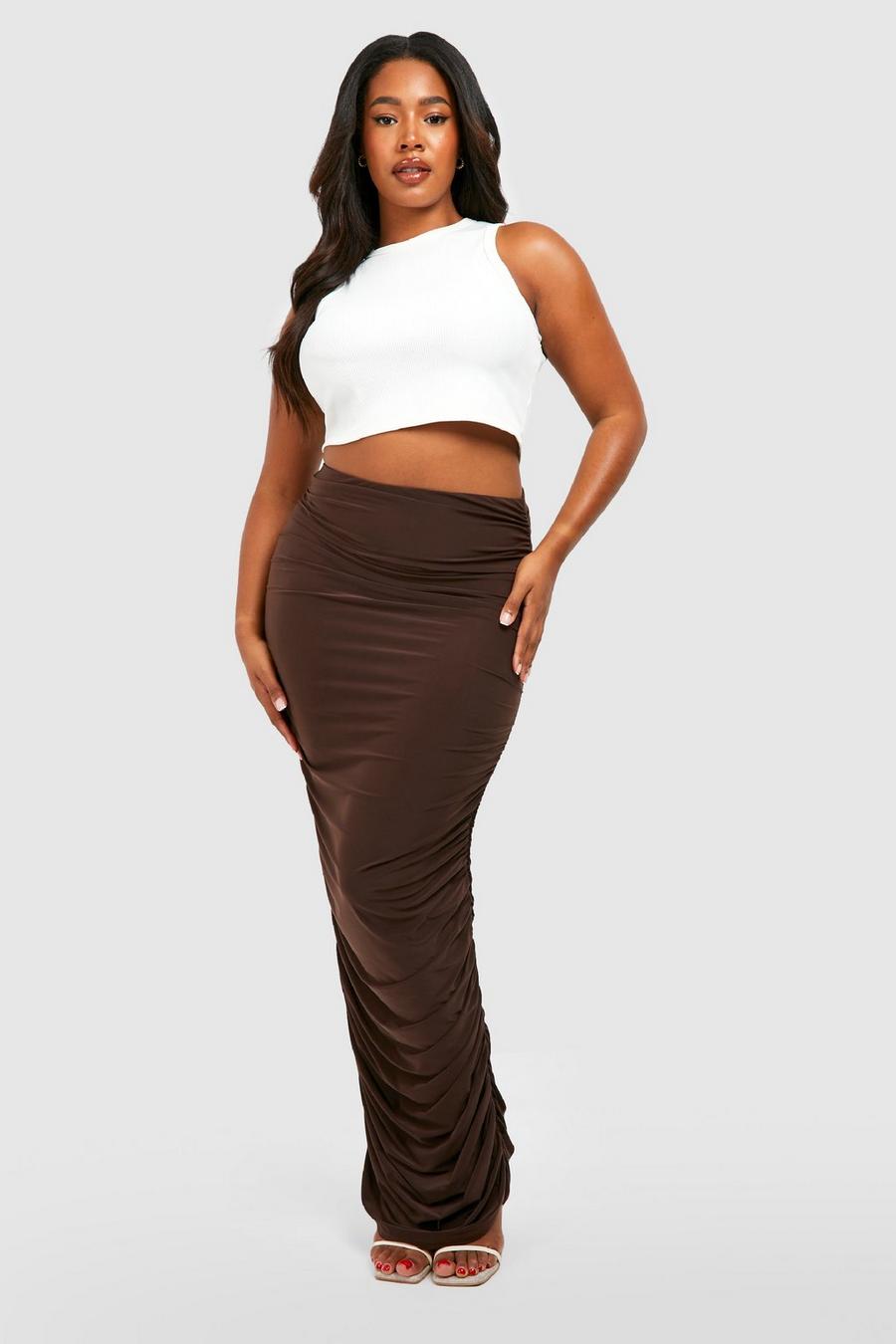 Chocolate Plus Ruched Midi Skirt image number 1