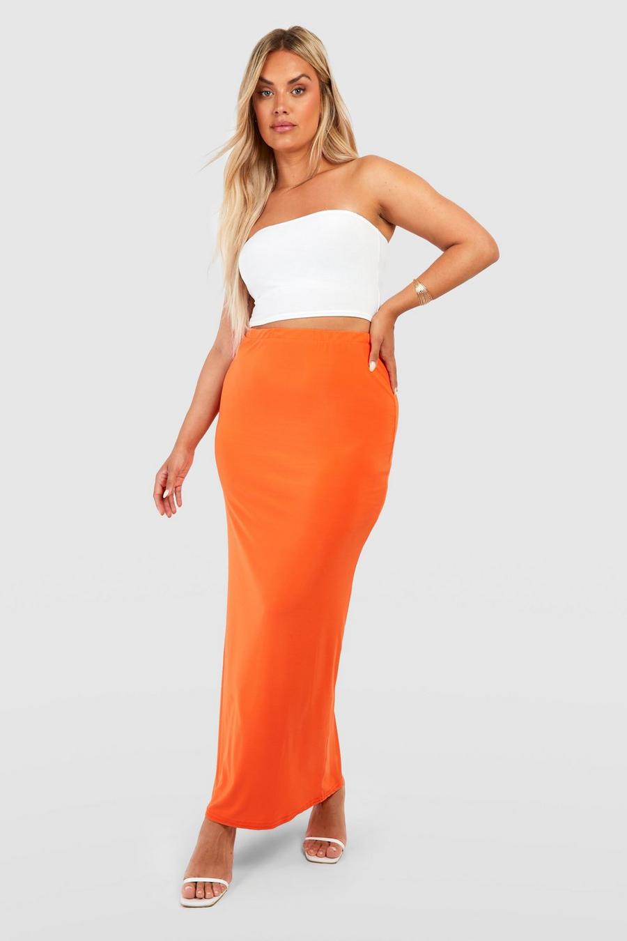 Orange Plus Slinky Maxi Skirt image number 1