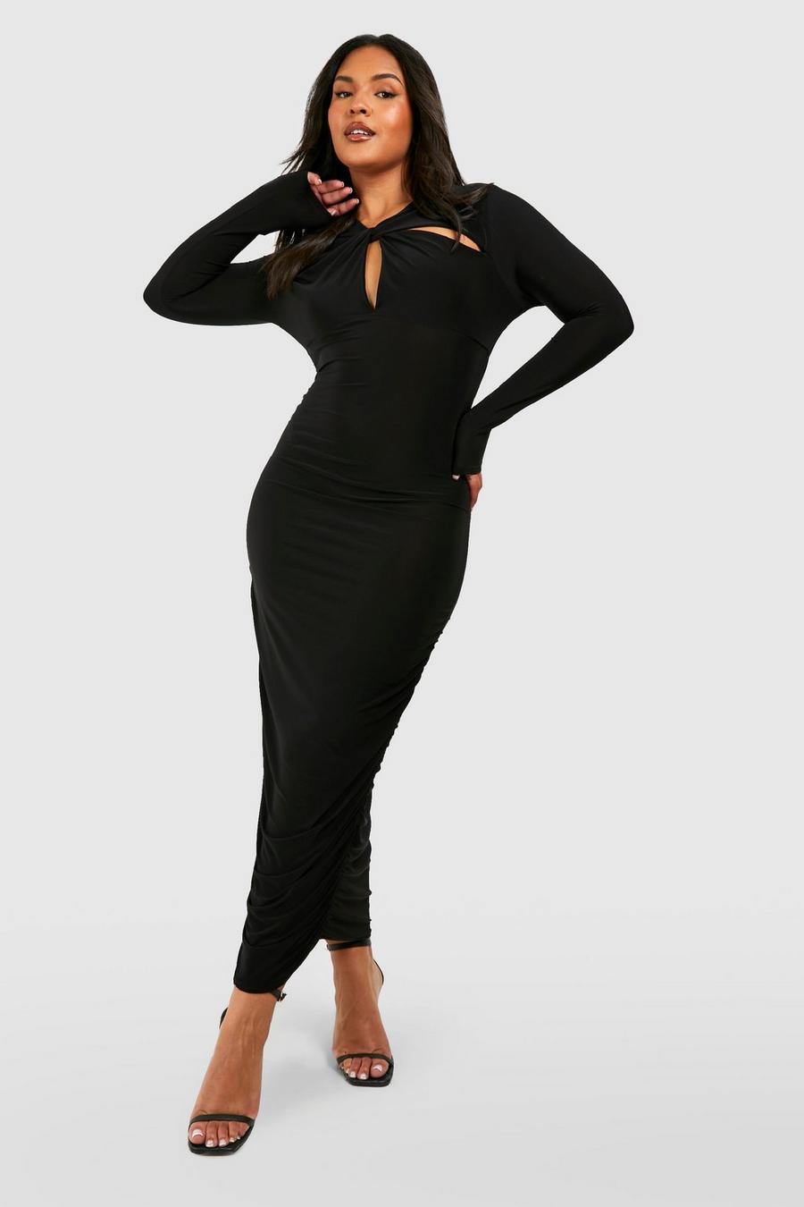 Plus Double Slinky Twist Front Ruched Midi Dress image number 1