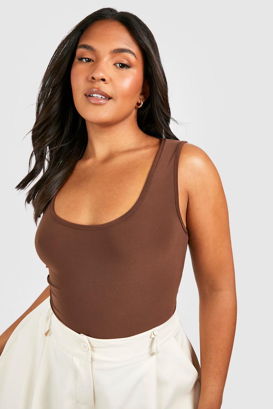 Chocolate brown Plus Wide Strapy Slinky Bodysuit image number 1