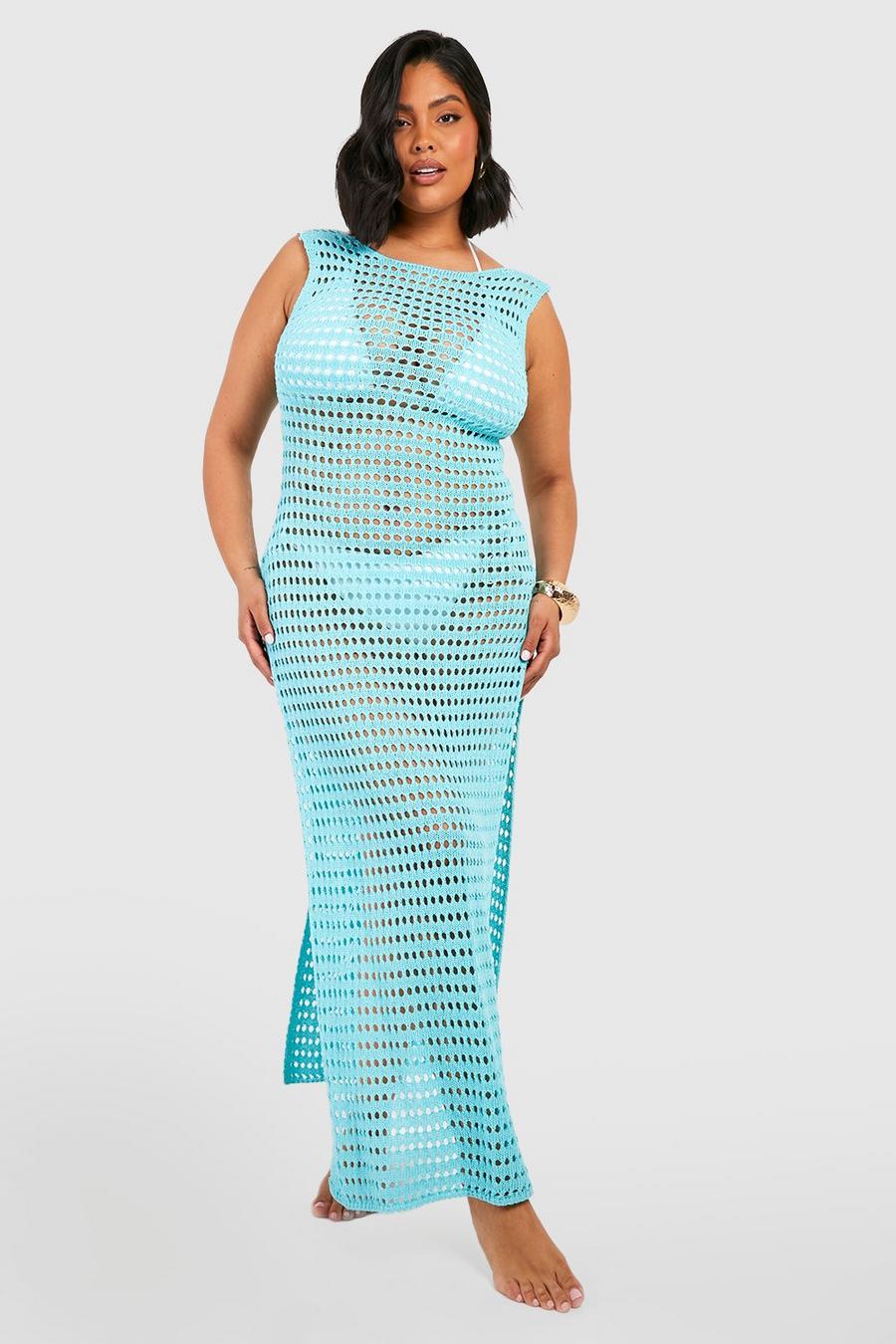 Aqua bleu Plus Crochet Low Back Maxi Dress image number 1