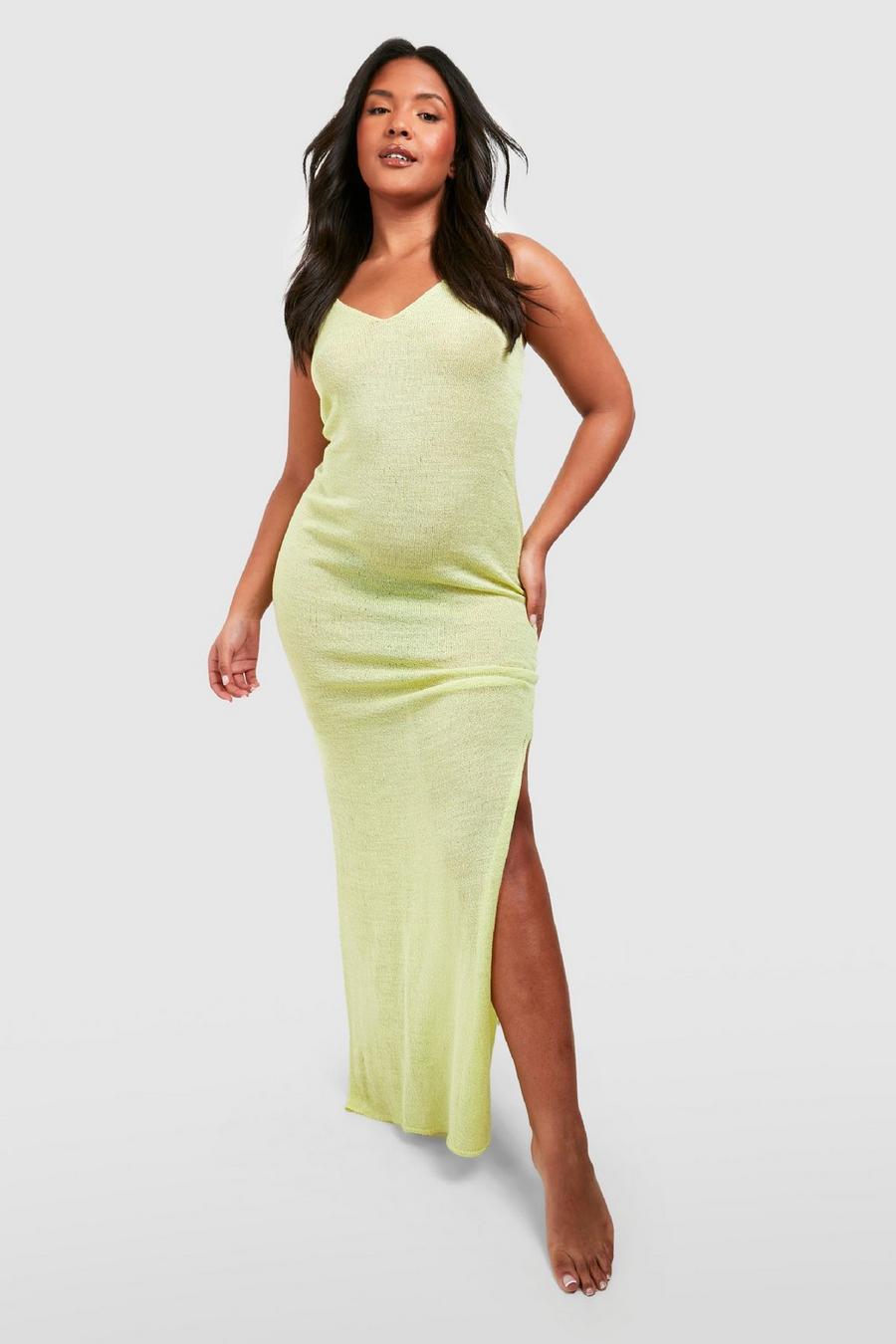 Chartreuse Plus Strappy Crochet Maxi Dress image number 1