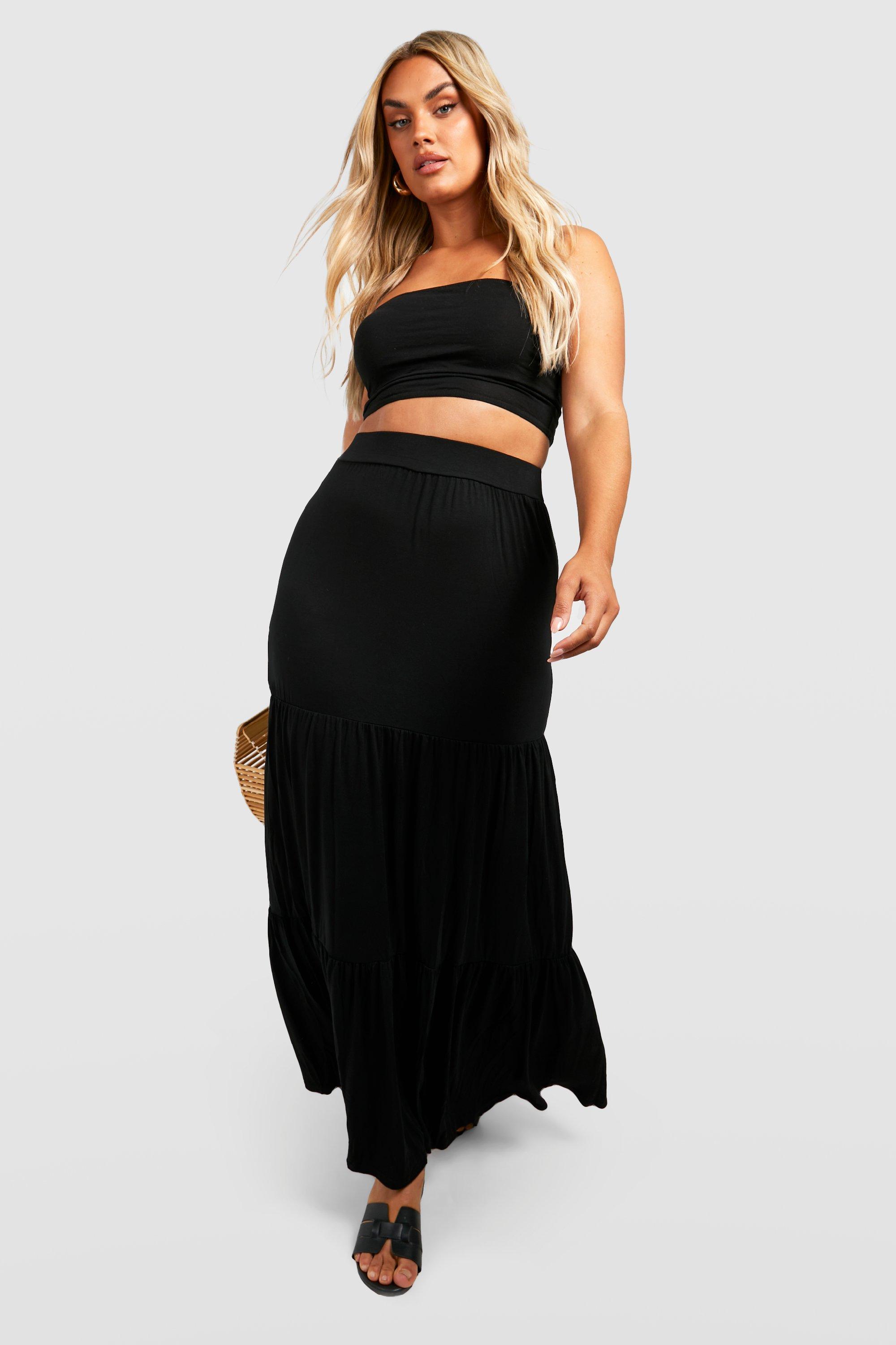 Plus Jersey Tiered Gypsy Maxi Skirt boohoo
