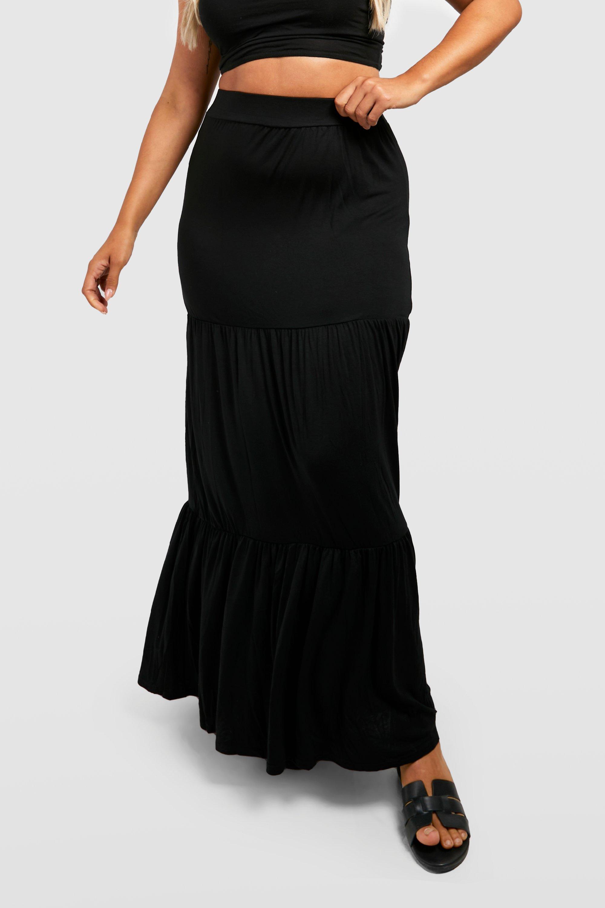 Plus Jersey Tiered Gypsy Maxi Skirt boohoo