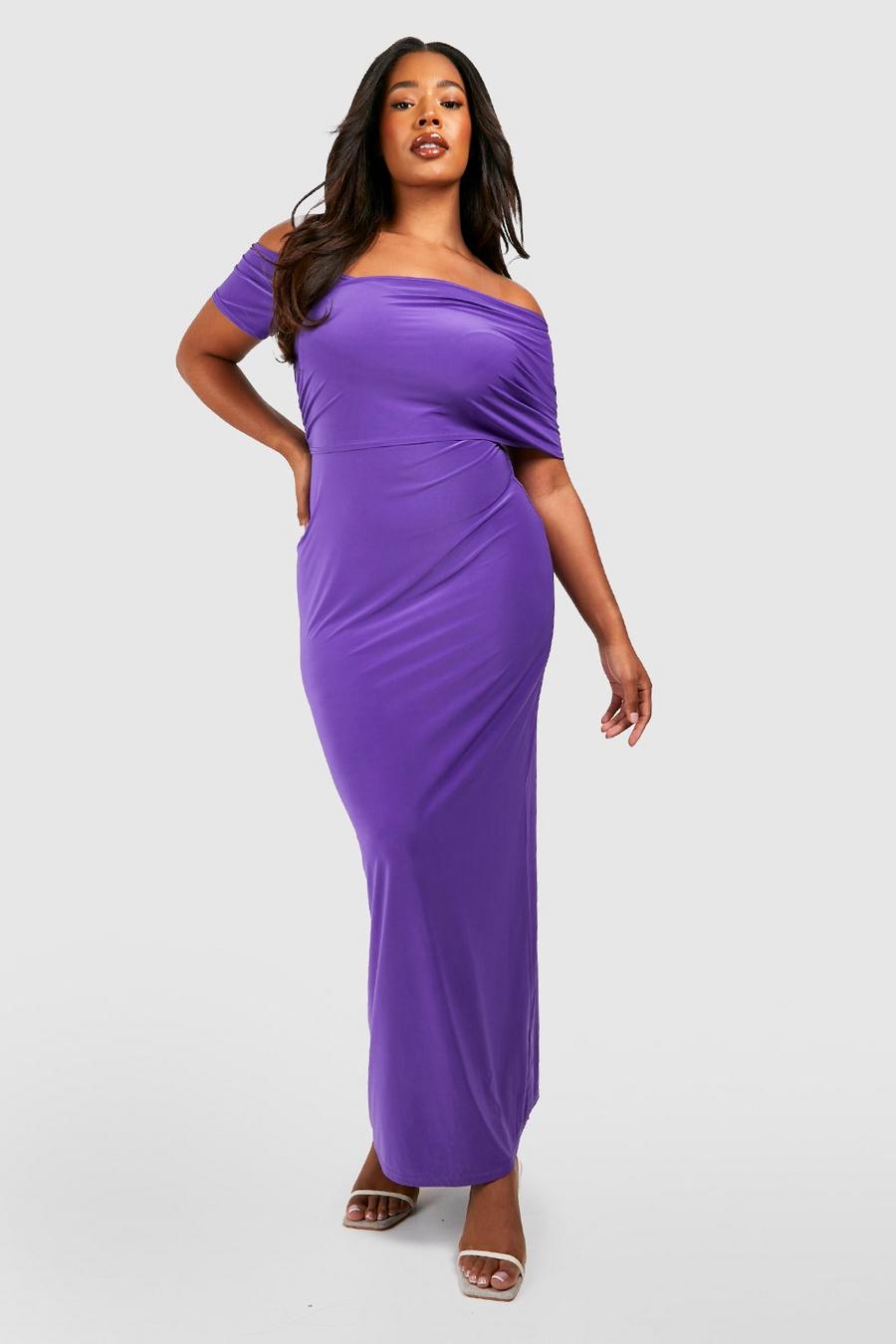Vibrant purple Plus Slinky Ruched Wrap Maxi Dress