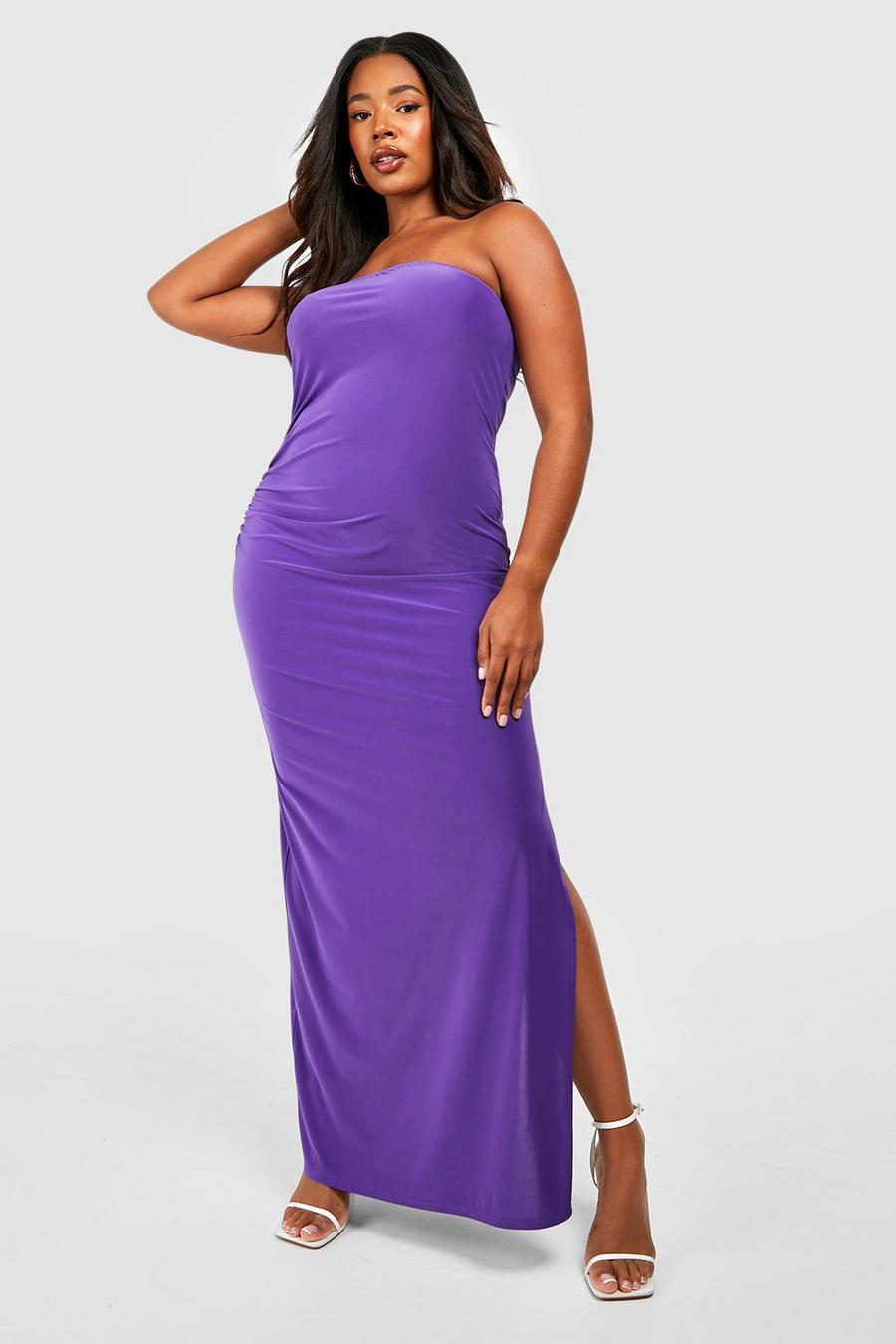 Vibrant purple Plus Slinky Bandeau Ruched Maxi Dress image number 1