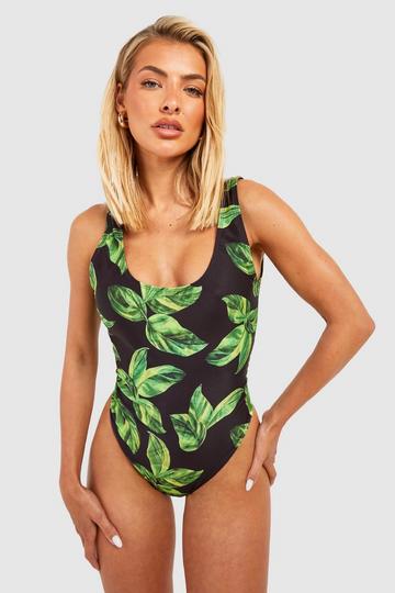 Black Tropical Scoop Swimsuit