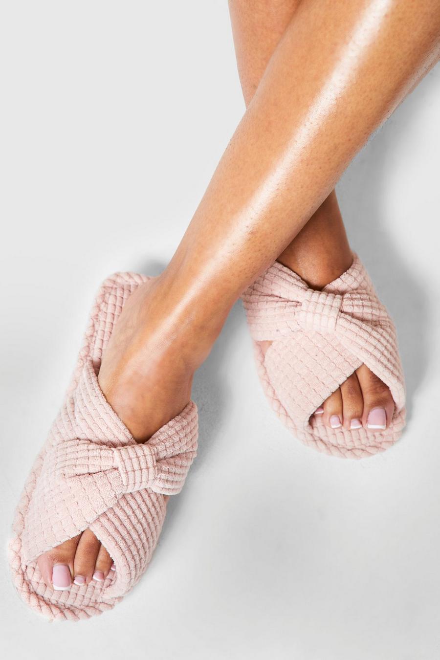 Blush Waffle Textured Knot Front Slipper  image number 1