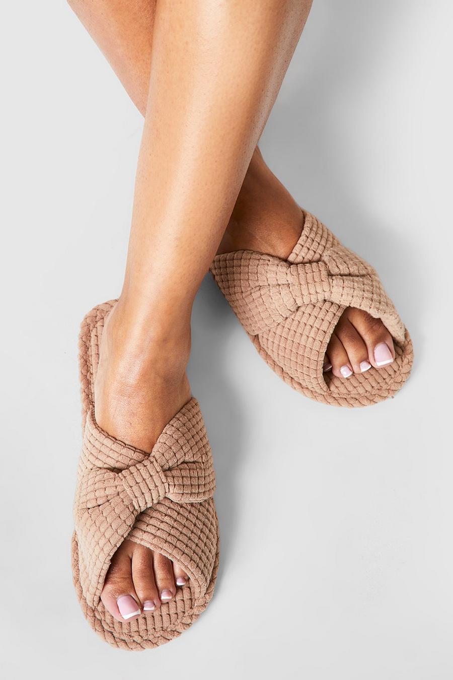 Mocha Waffle Textured Knot Front Slipper  image number 1