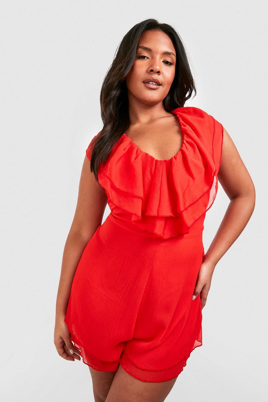 Red Plus Ruffle Detail Flippy Playsuit image number 1