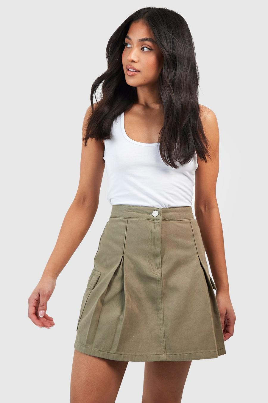 Washed khaki kaki Petite Cargo Denim Mini Skirt