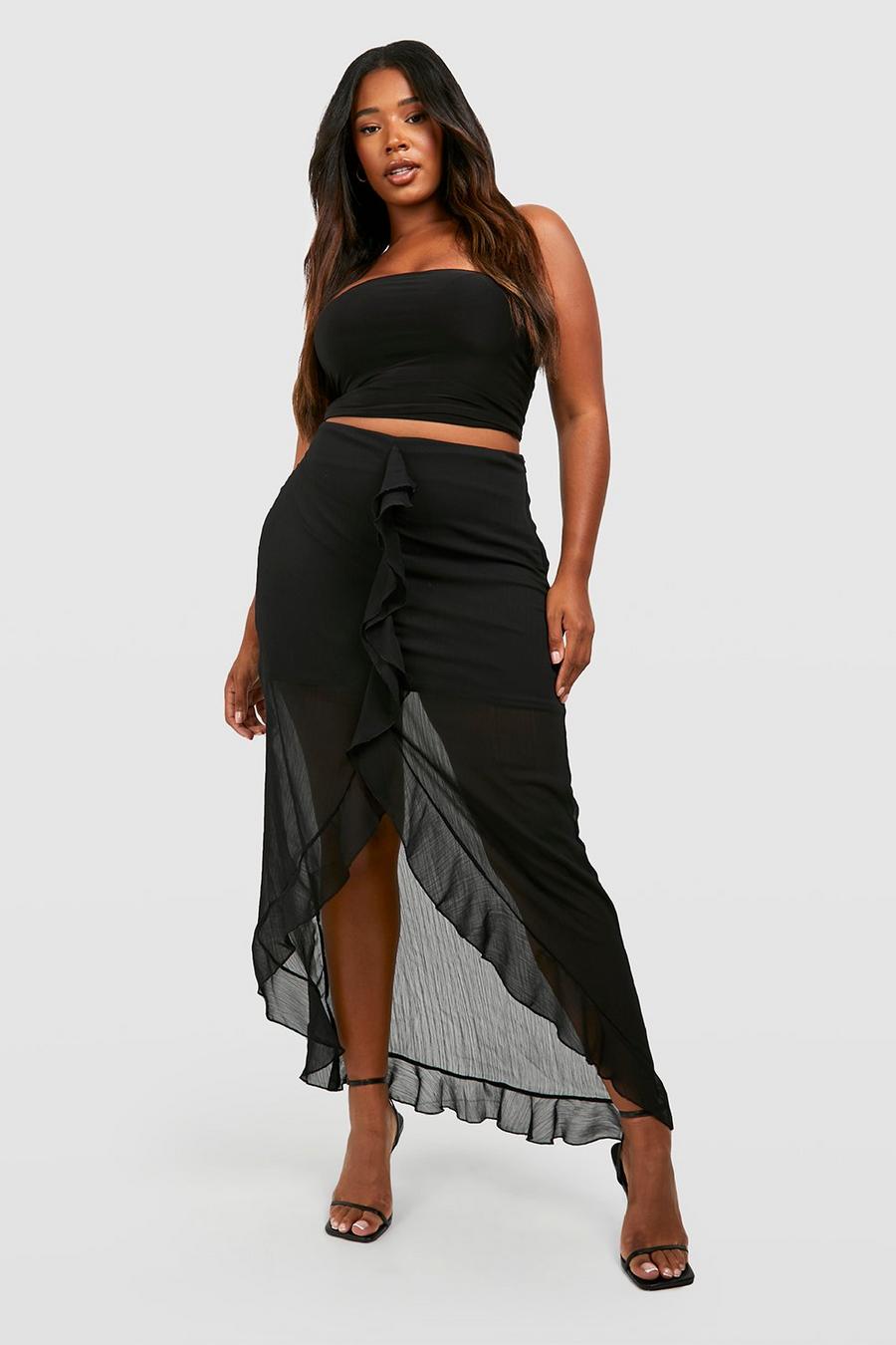 Black Plus Ruffle Front Maxi Skirt image number 1