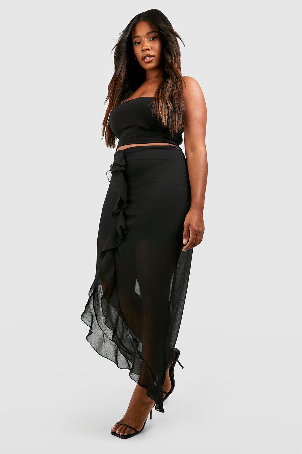 Black ruffle shop skirt boohoo