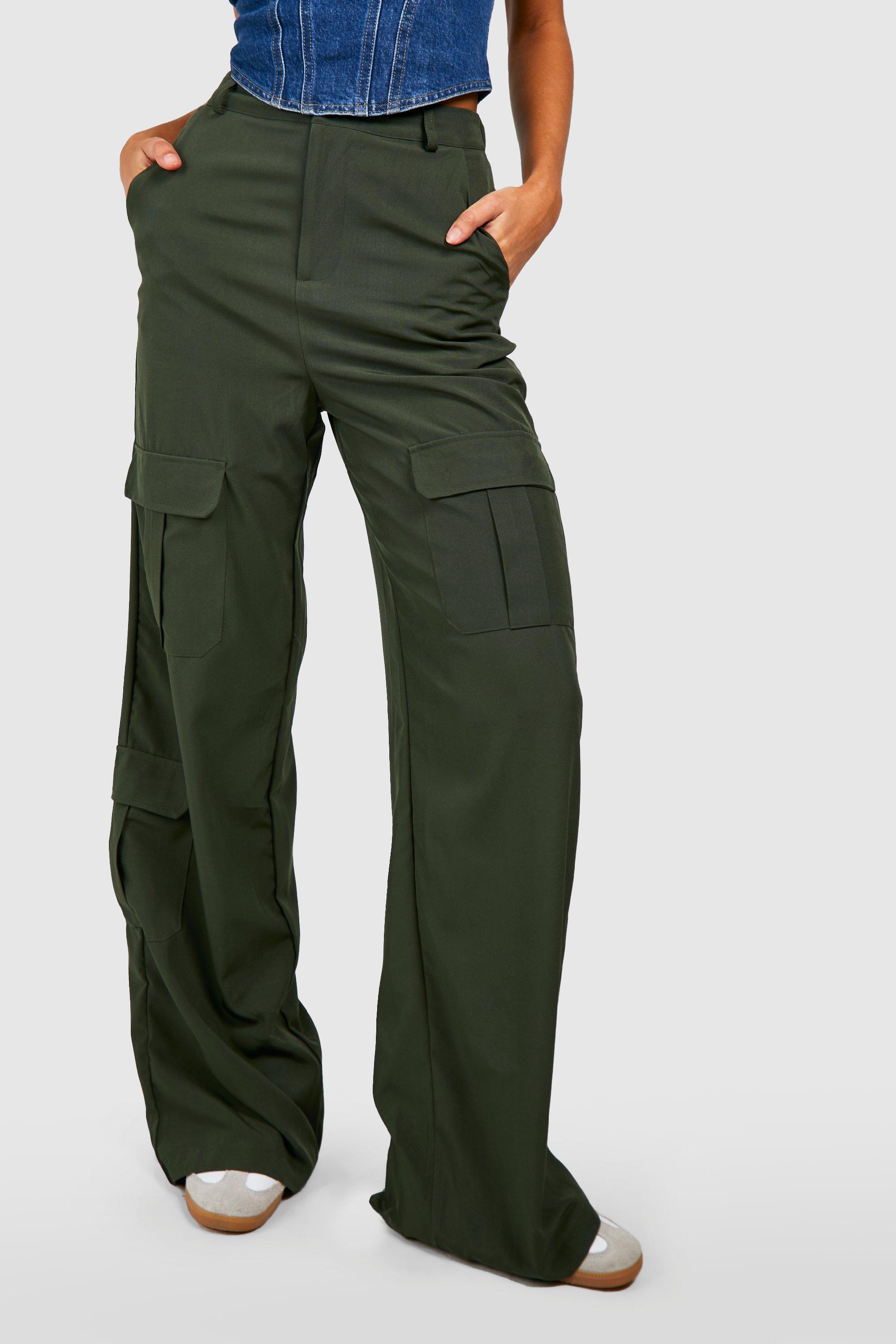 Khaki Wide Leg Cargo Pants, Pants