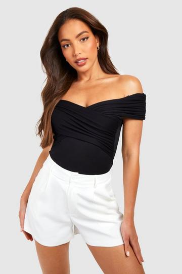 Black Tall Bardot Ruched Detail Bodysuit