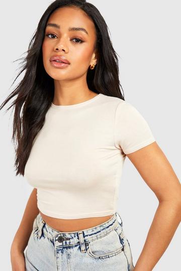 Short Sleeve Cropped Fitted T-Shirt stone
