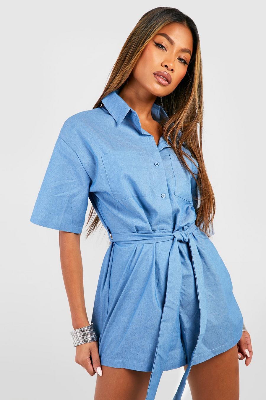 Light blue Short Sleeve Chambray Playsuit image number 1