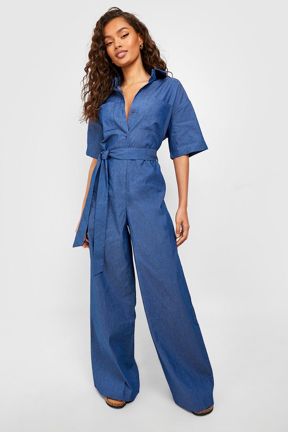 Short Sleeve Chambray Denim Boiler Suit