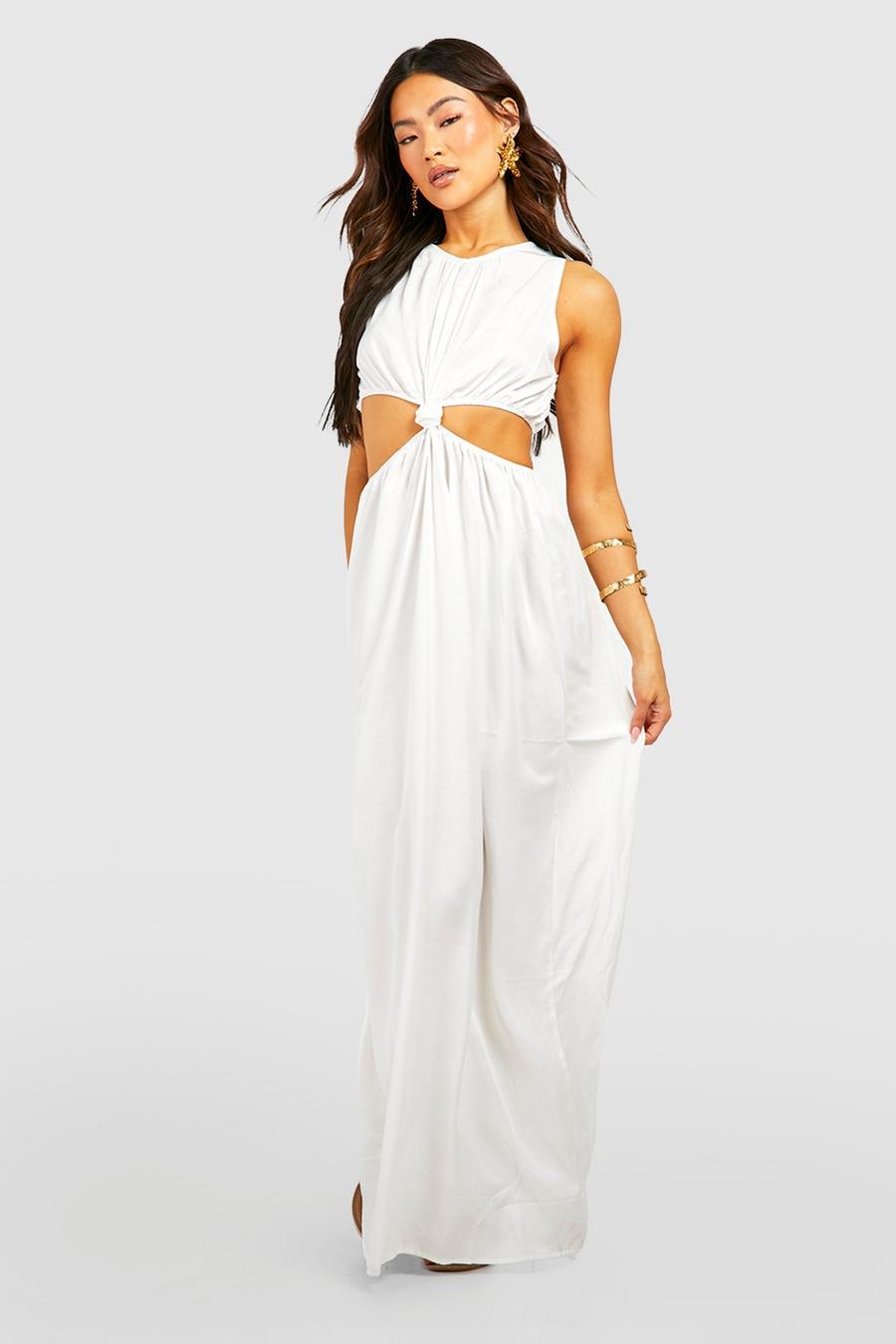 White Knot Detail Cut Out Chambray Maxi Dress image number 1
