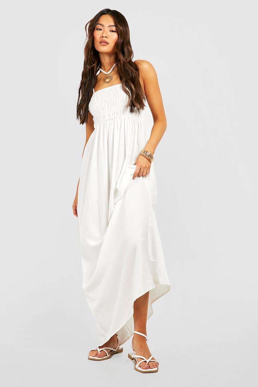 White Shirred Bust Floaty Maxi Dress