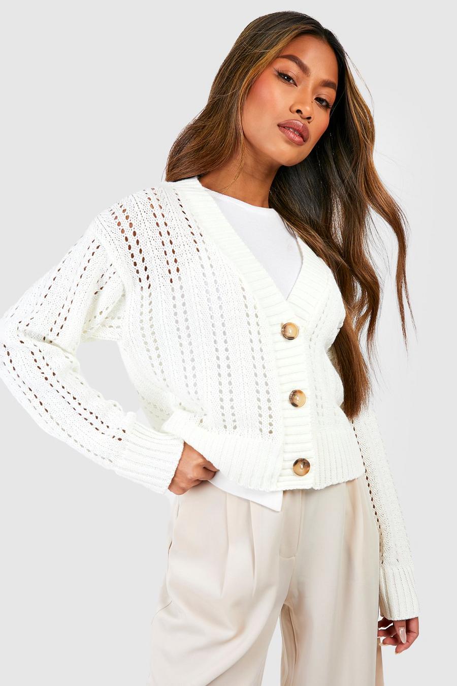 Ivory white Crochet Crop Cardigan