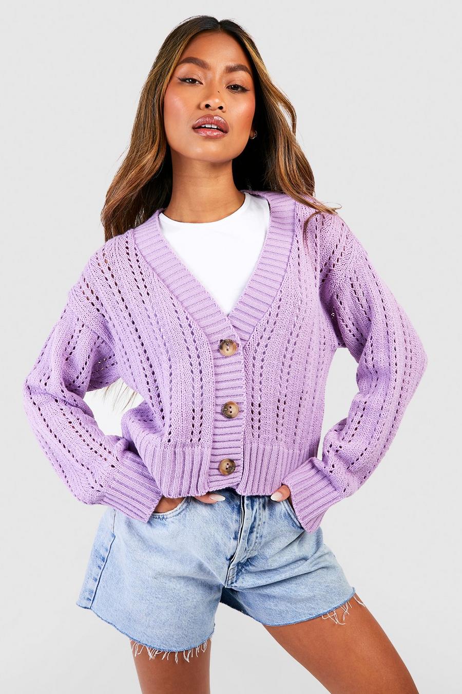 Lilac purple Crochet Crop Cardigan