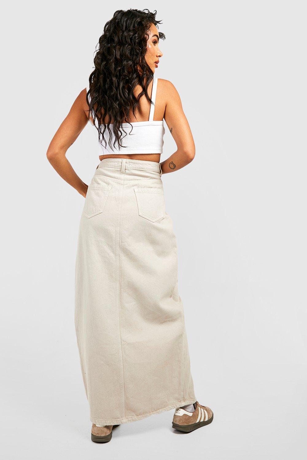 Long beige denim skirt sale