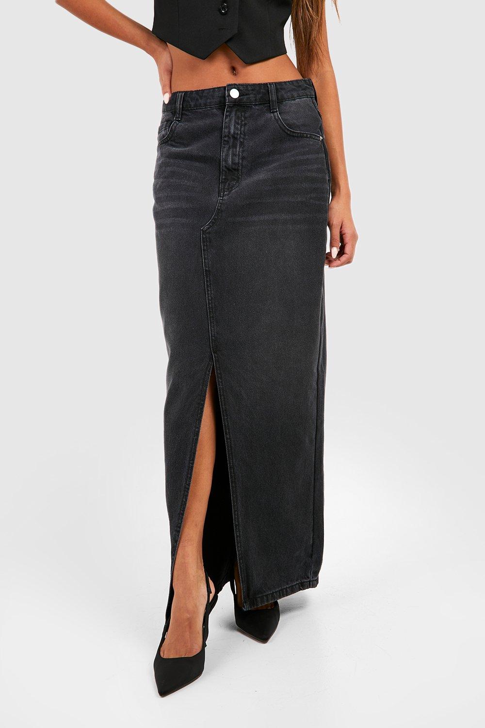 Split Front Denim Maxi Skirt | boohoo